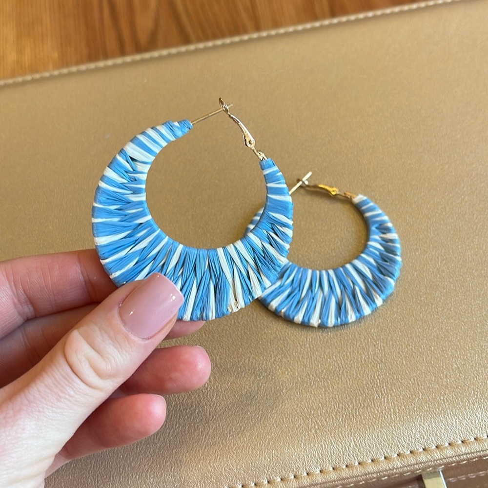 Blue and White Woven Earrings